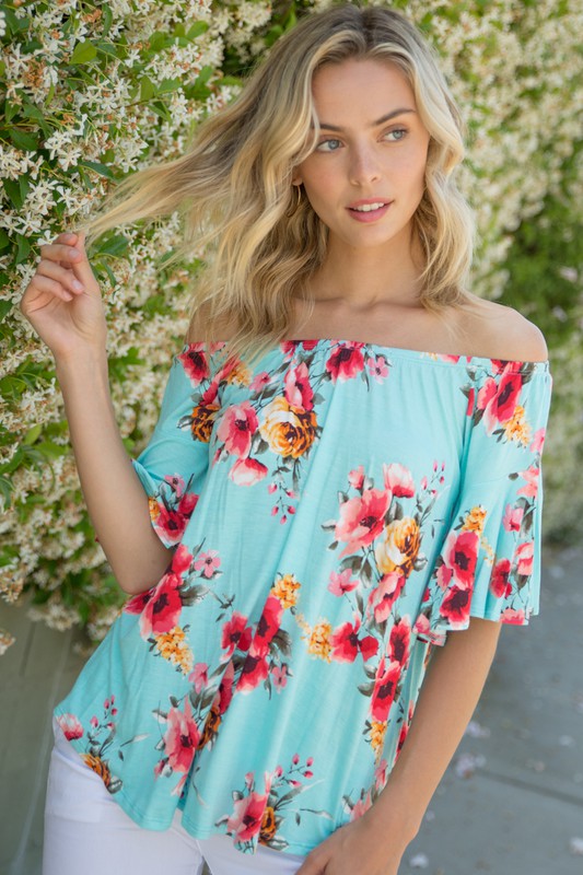 PLUS OFF SHOULDER RUFFLE SLEEVE TOP