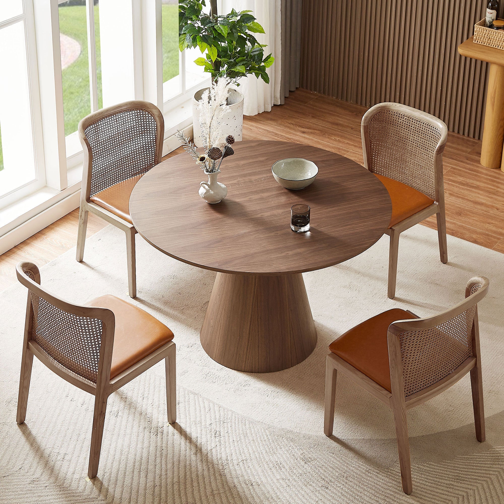 Round Modern Walnut Dining Table-4