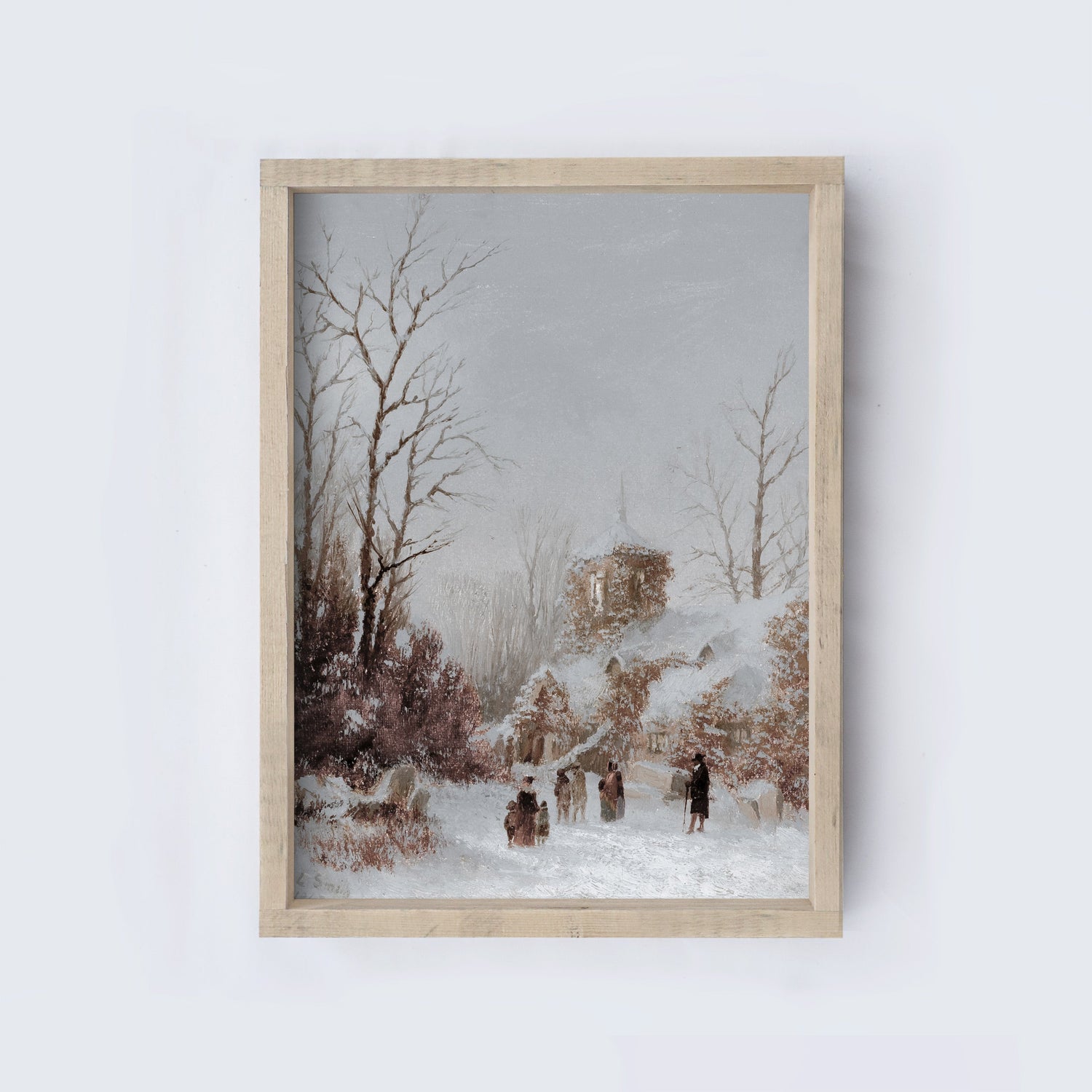 Vintage Landscape Painting Framed | Christmas Village A211-0