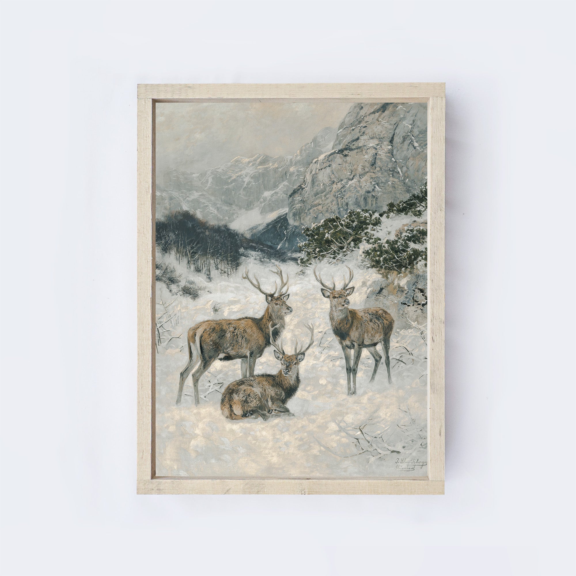 Vintage Print Framed | Deer In The Winter A82-0