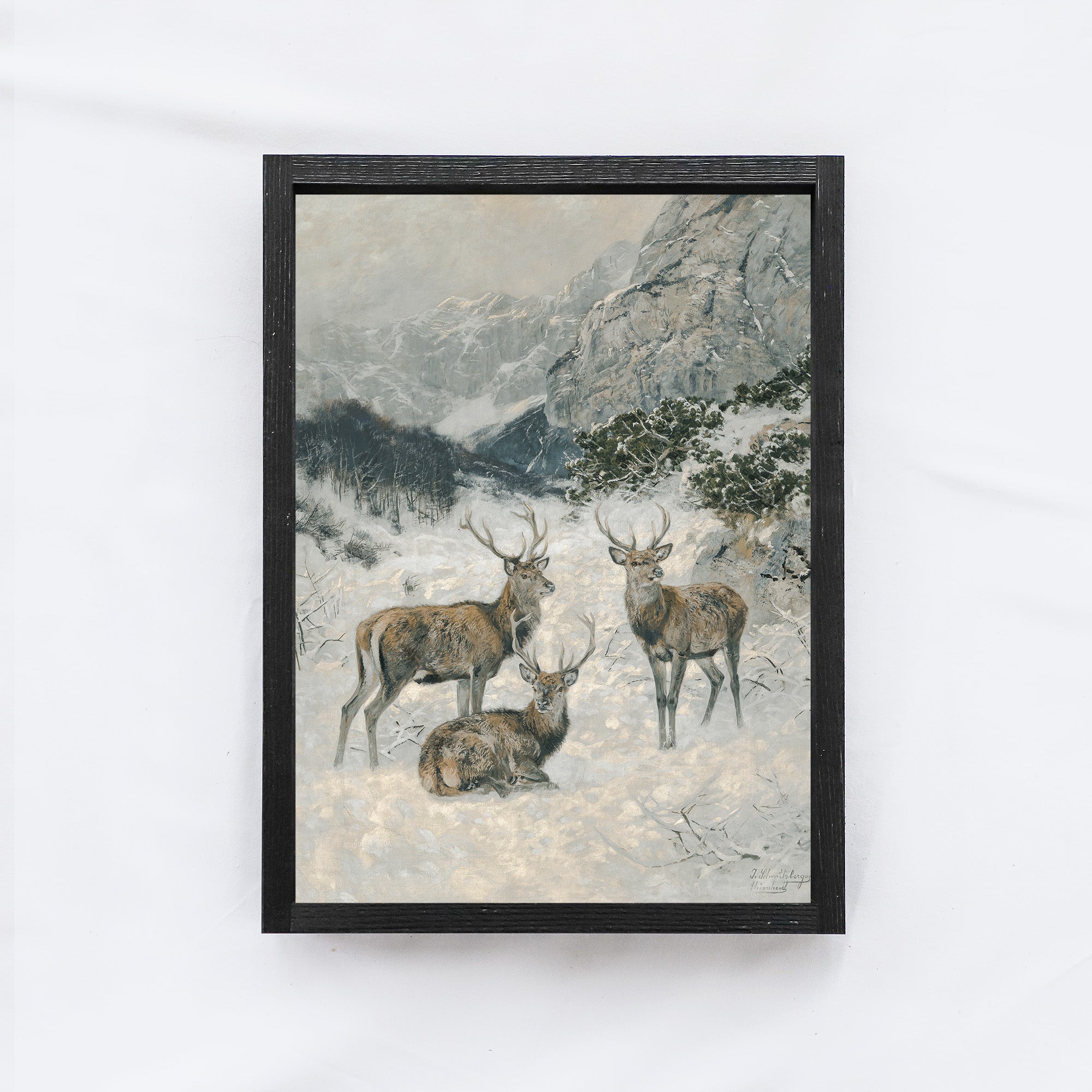 Vintage Print Framed | Deer In The Winter A82-3