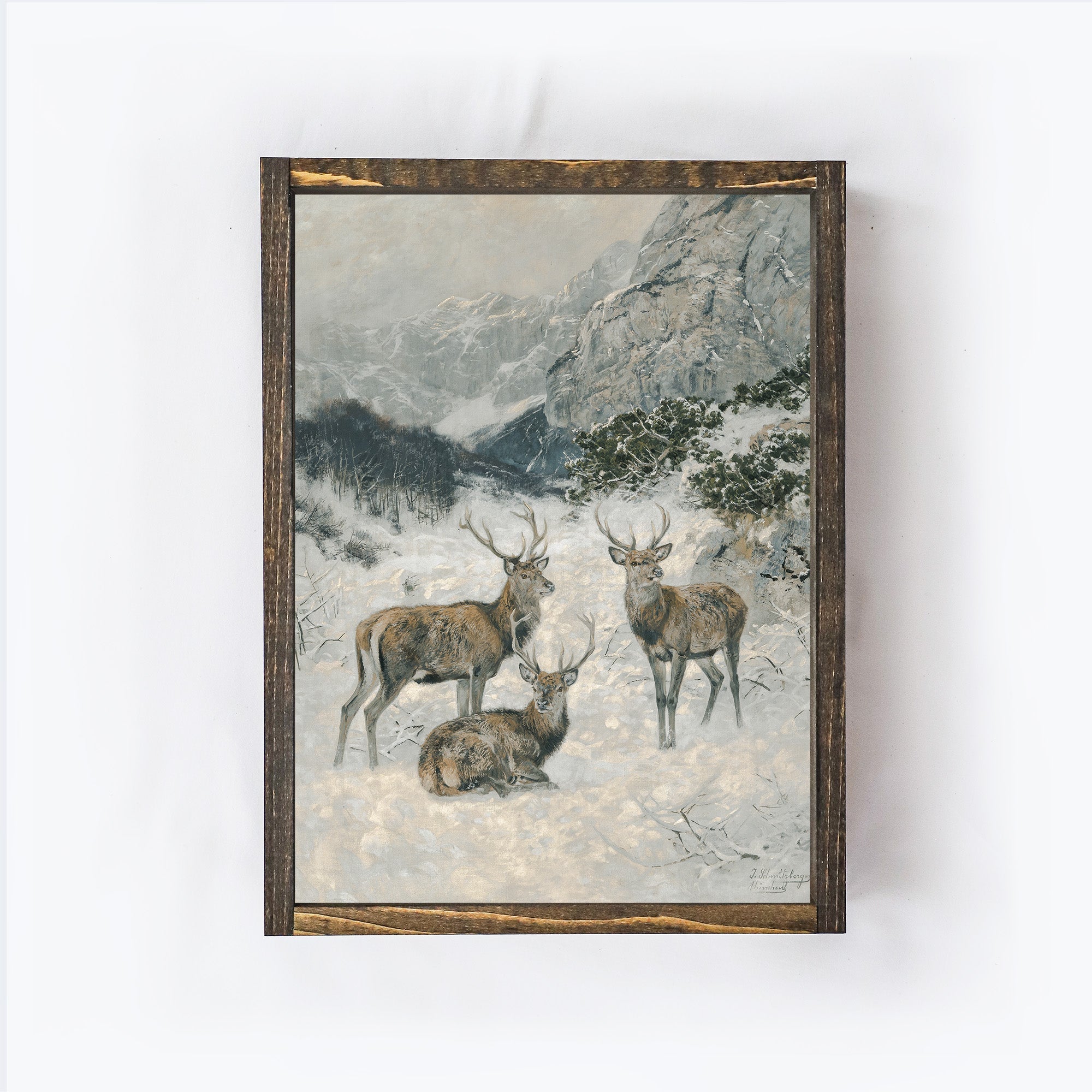 Vintage Print Framed | Deer In The Winter A82-1