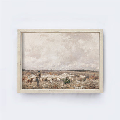 Vintage Print Framed | Landscape Sheep A83-2