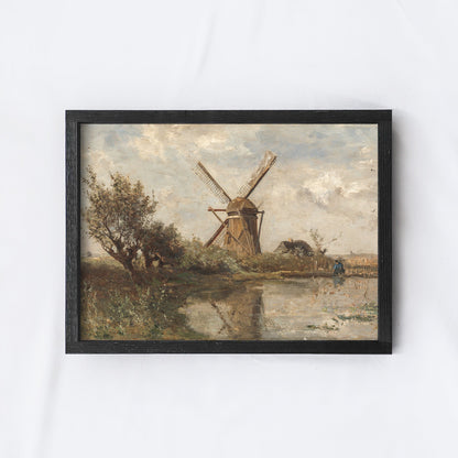 Vintage Print Framed | Dutch Windmill Landscape A95-2