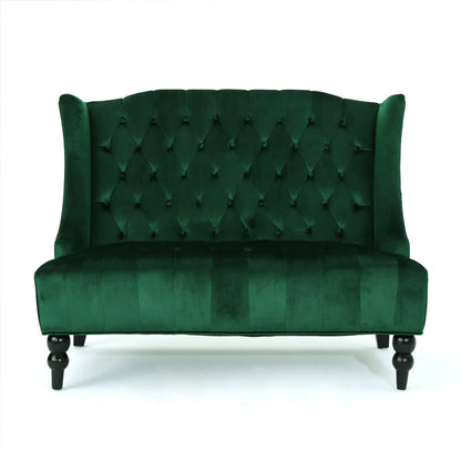 Tufted High Winged Back Velvet Loveseat-2