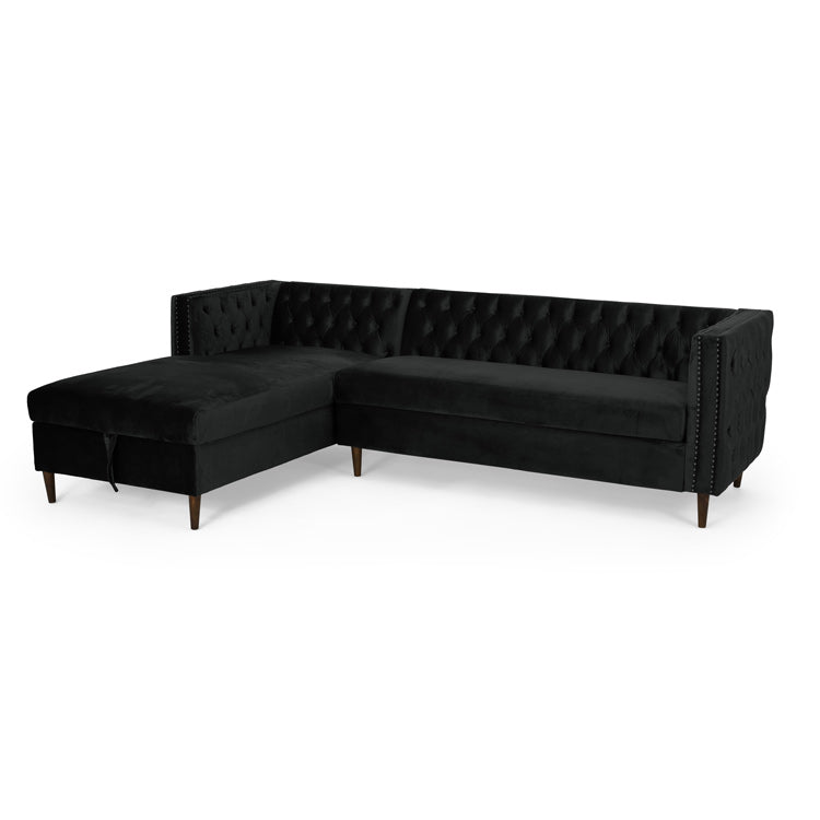 Tufted Velvet Sectional Storage Sofa with Chaise Lounge-5