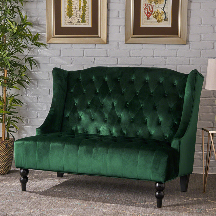 Tufted High Winged Back Velvet Loveseat-3