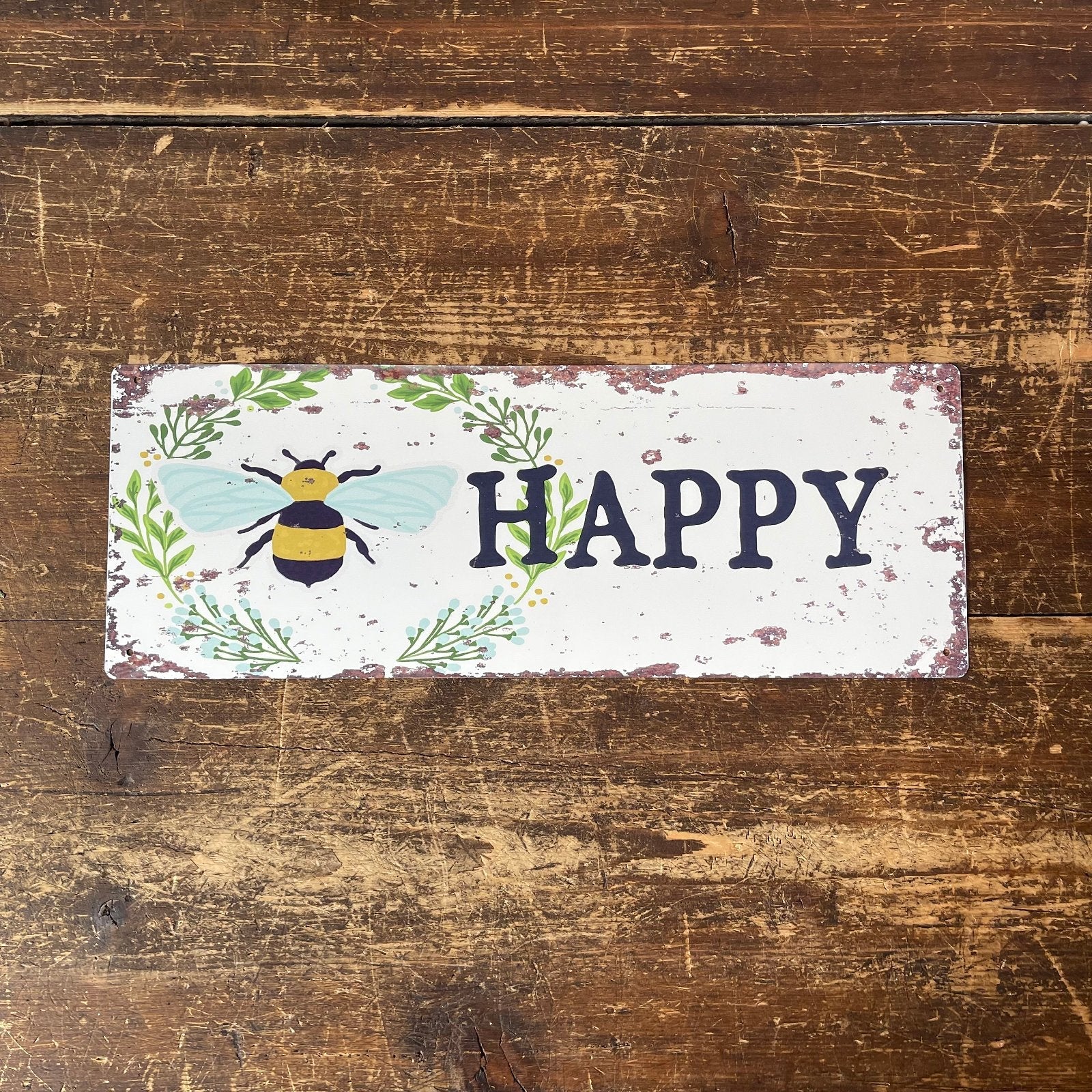 Vintage Metal Sign - Bee Happy Wall Sign-2