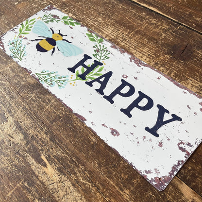 Vintage Metal Sign - Bee Happy Wall Sign-1