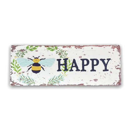 Vintage Metal Sign - Bee Happy Wall Sign-0