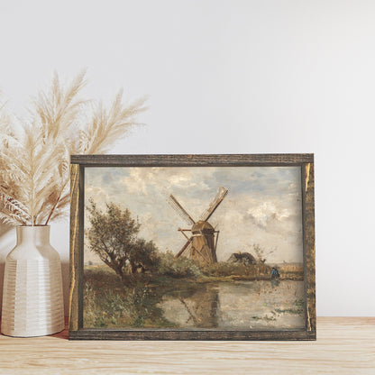 Vintage Print Framed | Dutch Windmill Landscape A95-0