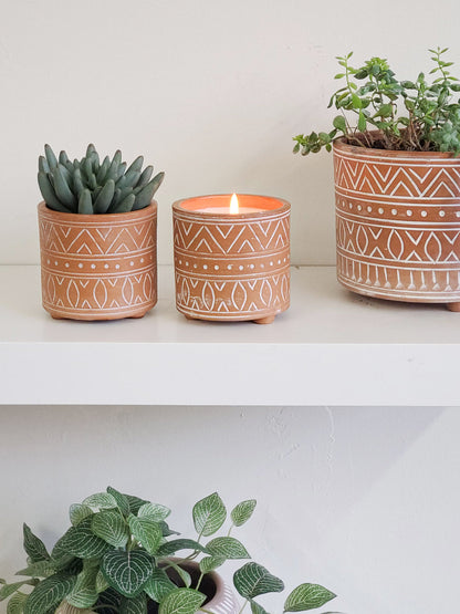 Hand Etched Terracotta Garden Pot Candle-3