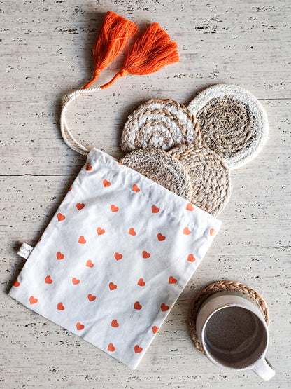 Natural Coaster Gift Set with Heart pouch-2