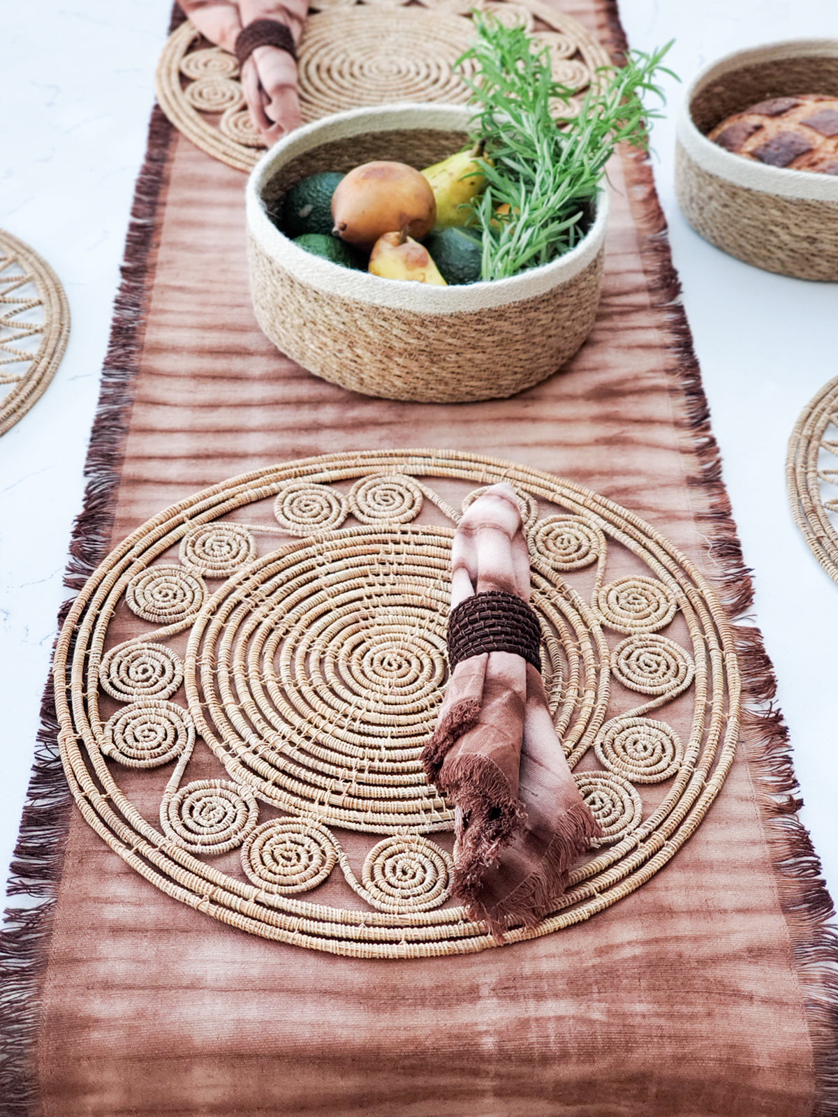 Tie Dye Cotton Table Runner - Brown-1