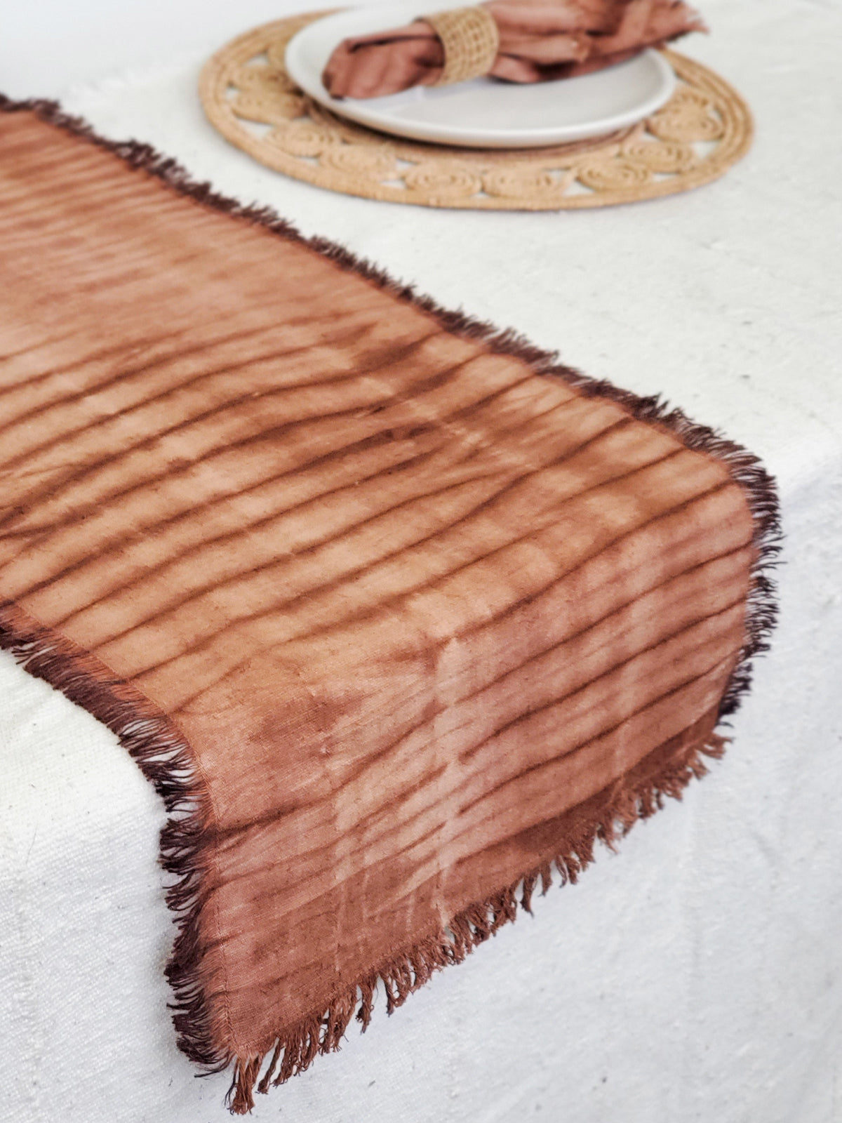 Tie Dye Cotton Table Runner - Brown-2