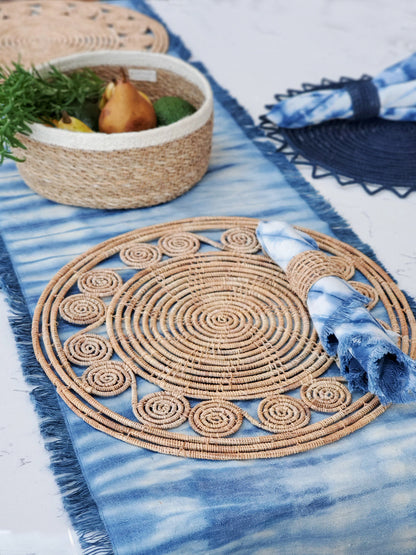 Tie Dye Cotton Table Runner - Indigo Blue-1