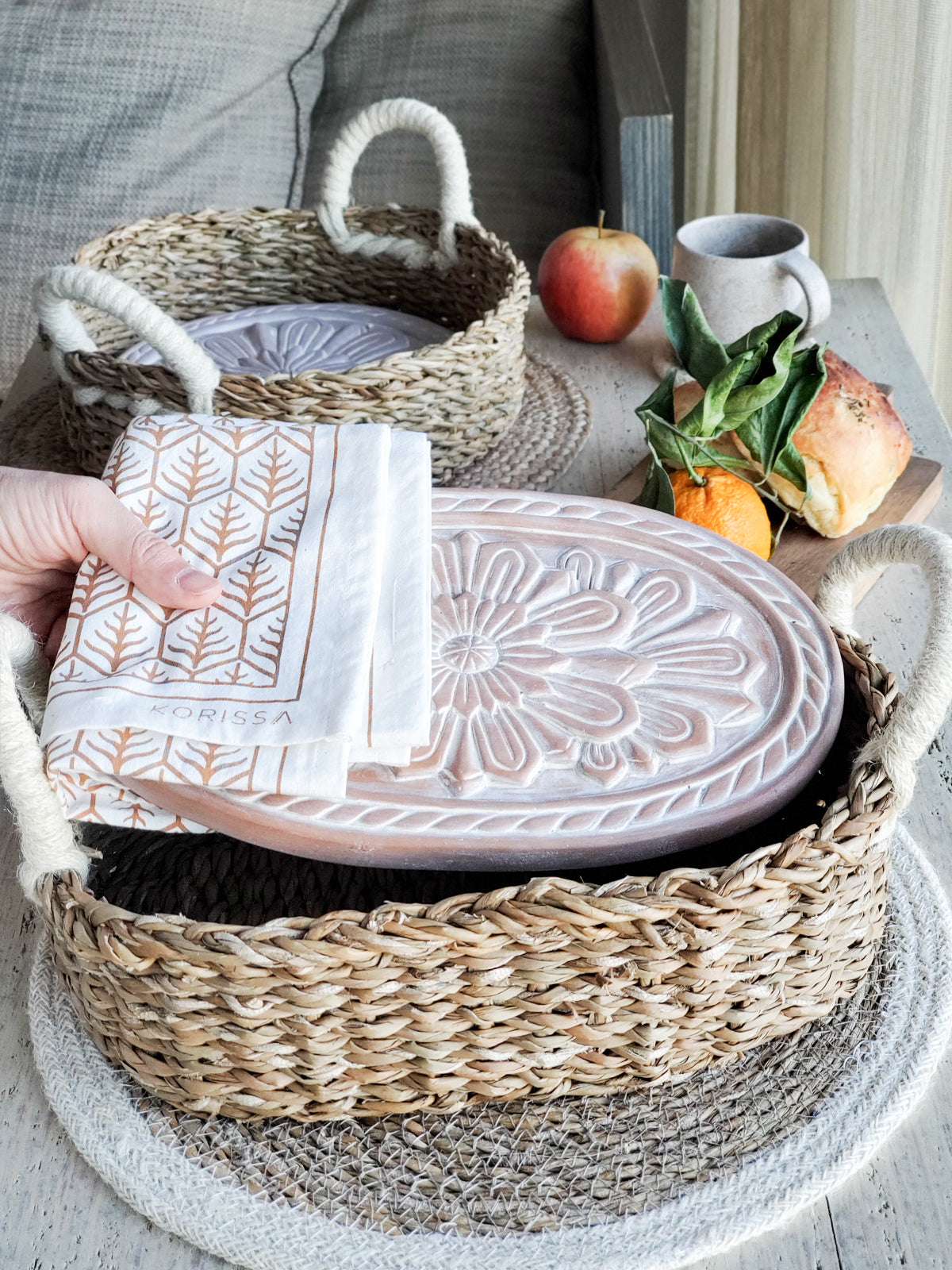 Bread Warmer &amp; Basket Gift Set with Tea Towel - Flower-4