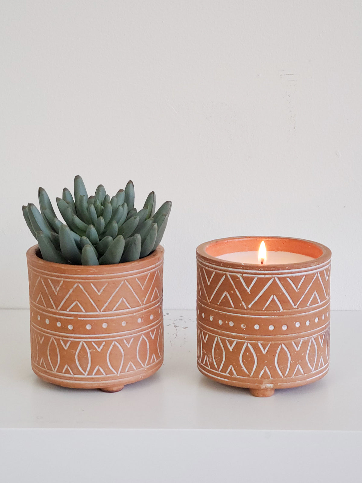 Hand Etched Terracotta Garden Pot Candle-4