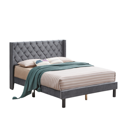 Upholstered Queen Bed with Wings Design-0