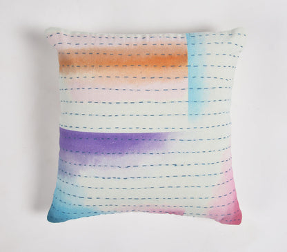Splashy Watercolor  Cotton Cushion Cover with Line Embroidery-0