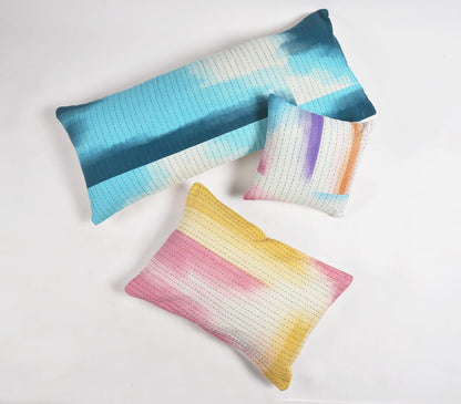 Splashy Watercolor  Cotton Cushion Cover with Line Embroidery-1