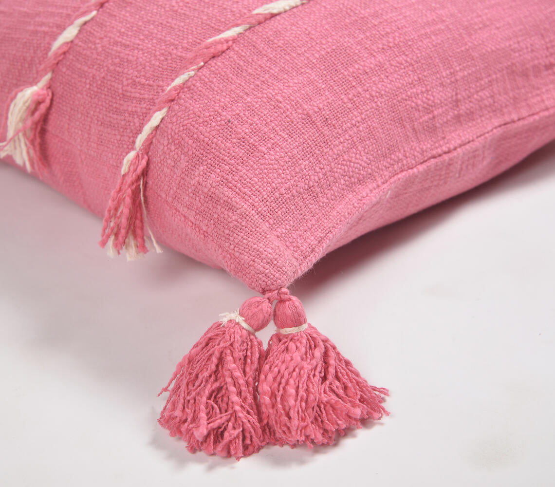 Tasseled Thread Striped Bubblegum Cushion Cover-1