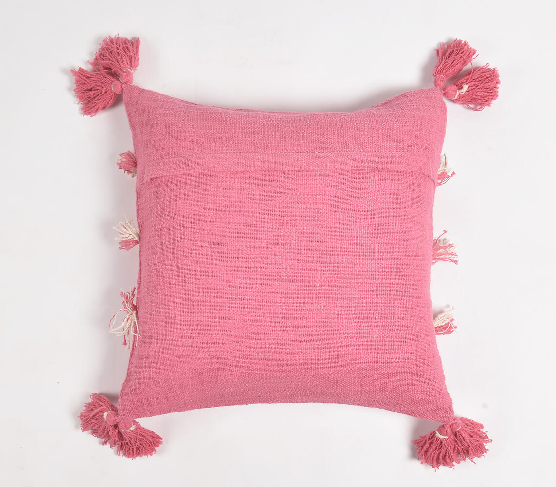 Tasseled Thread Striped Bubblegum Cushion Cover-2