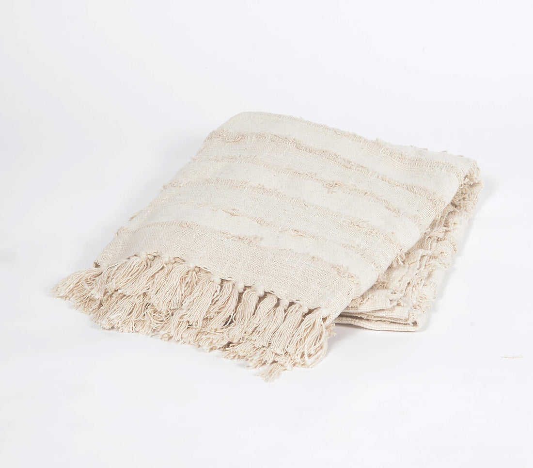 Handcrafted Muted Stripes Cotton Throw-0