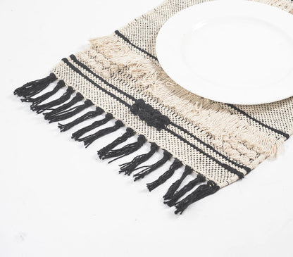 Handwoven Cotton Neutral Tasseled Placemats (Set of 4)-0