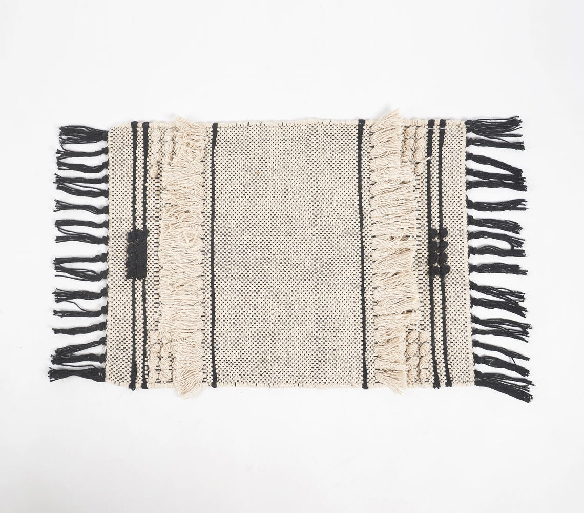 Handwoven Cotton Neutral Tasseled Placemats (Set of 4)-2