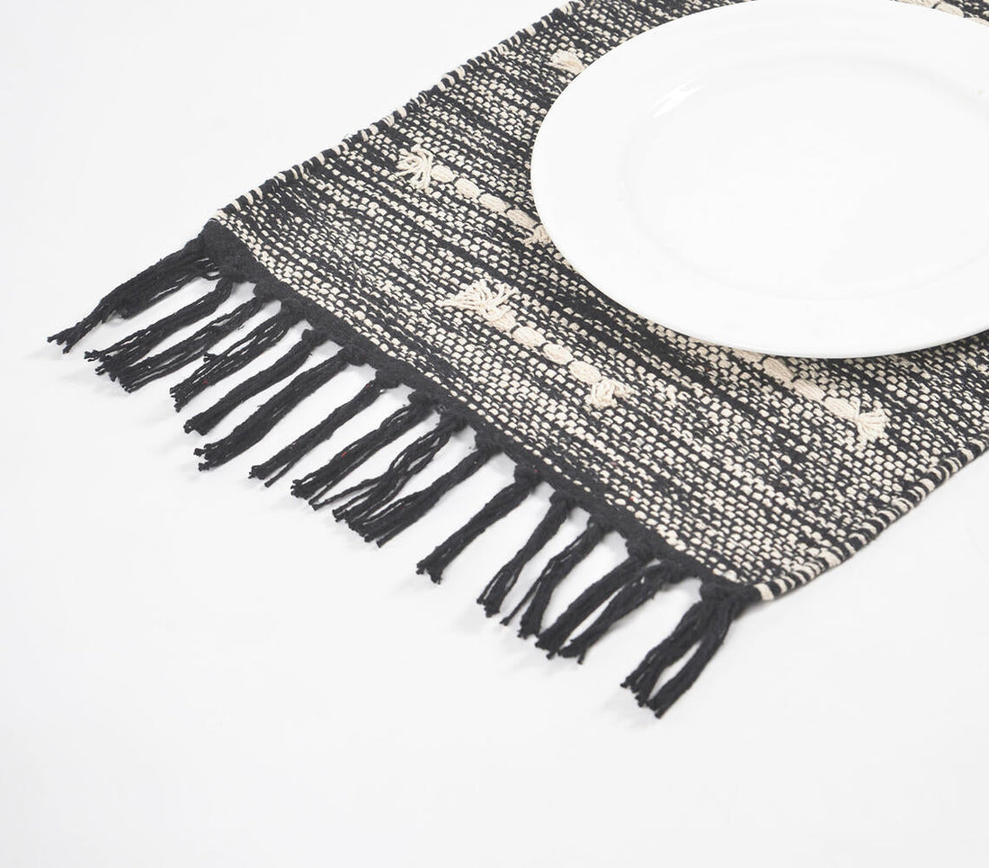 Handwoven Cotton Monotone Tasseled Placemats (Set of 4)-0