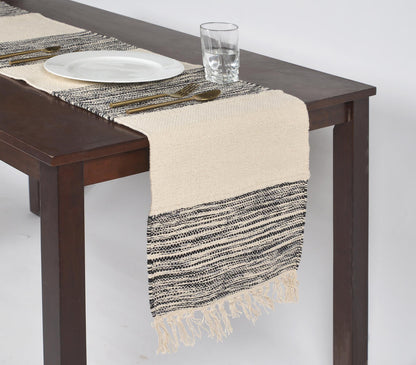 Handwoven Block Striped &amp; Tasseled Table Runner-0