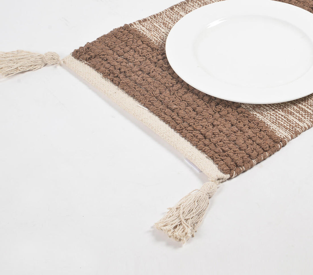 Handwoven Cotton Cocoa Colorblock Placemats (Set of 4)-0