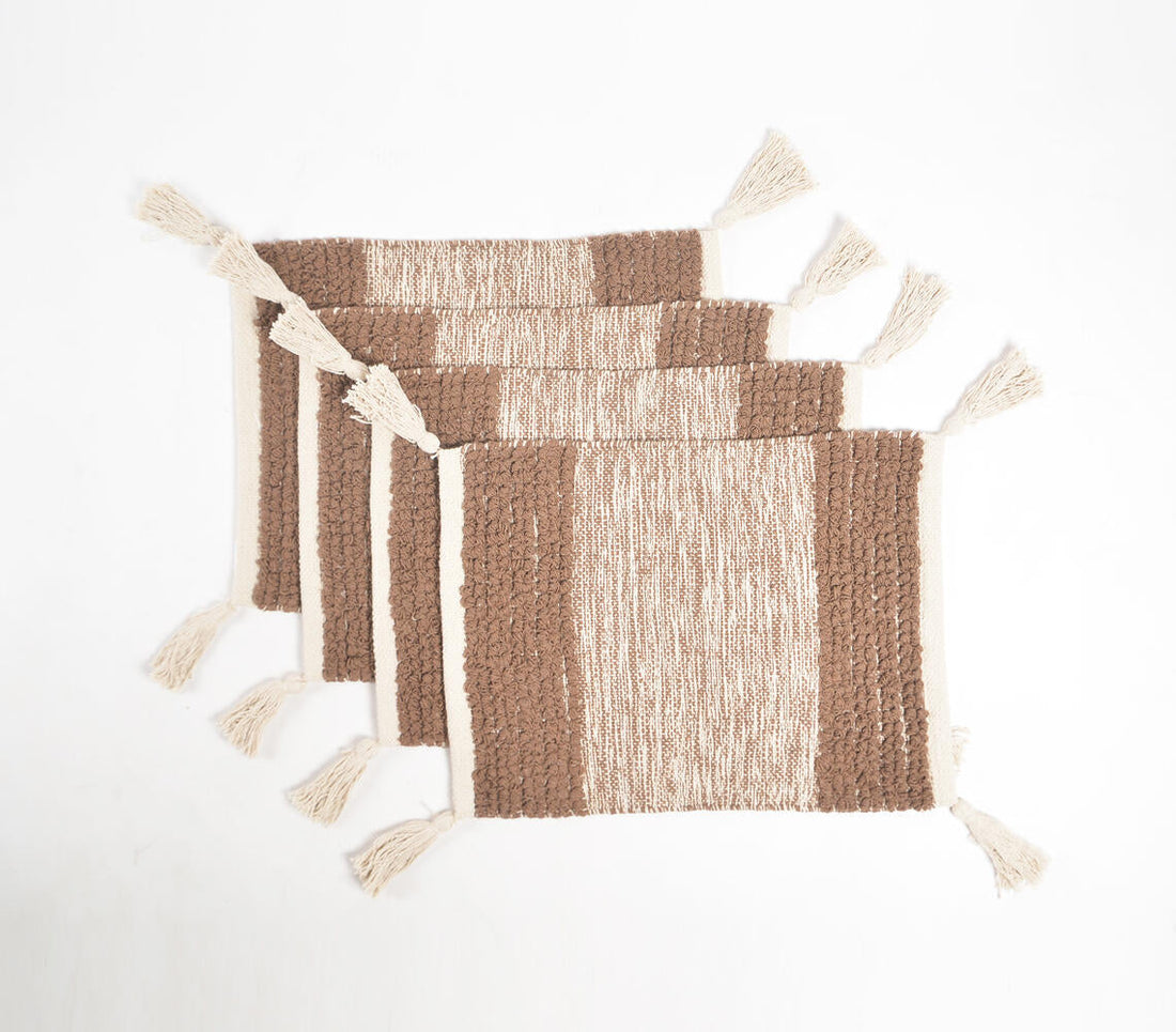 Handwoven Cotton Cocoa Colorblock Placemats (Set of 4)-1