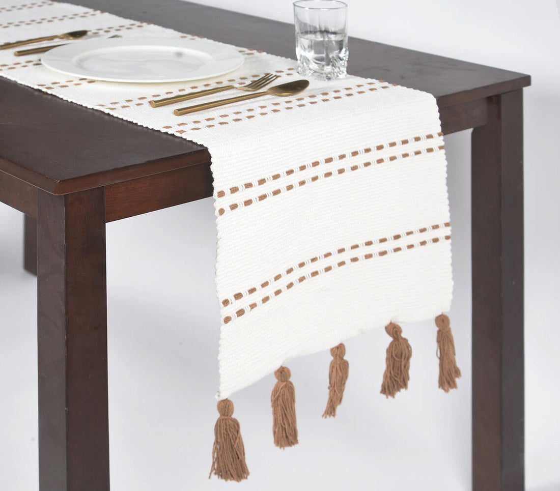 Dotted Lines White Cotton Table Runner-0