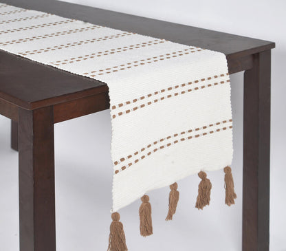 Dotted Lines White Cotton Table Runner-1