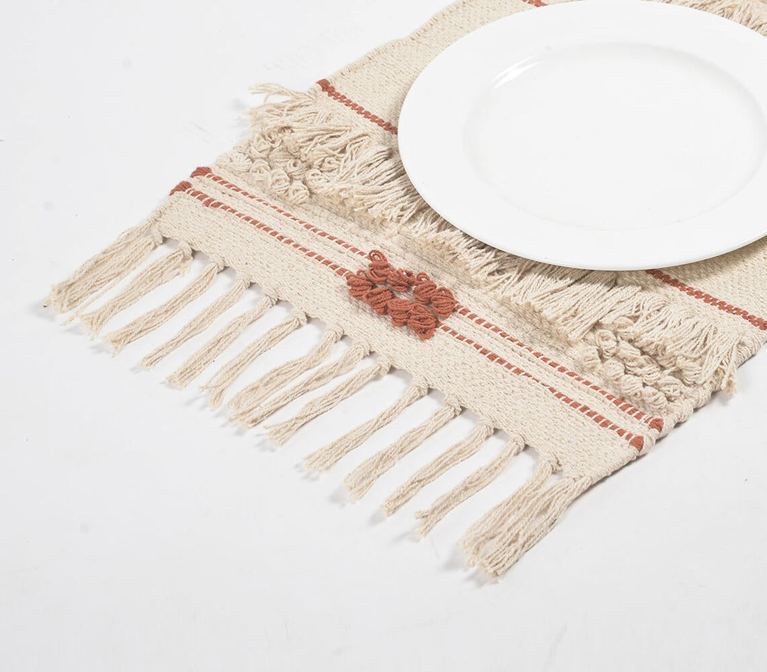 Handwoven Cotton Tasseled Placemats (Set of 4)-0