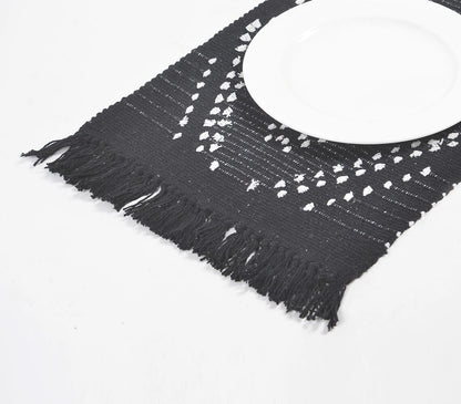 Handwoven Cotton Monochrome Diamond Placemats (Set of 4)-0