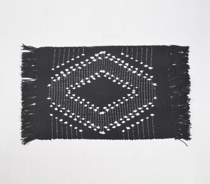 Handwoven Cotton Monochrome Diamond Placemats (Set of 4)-2