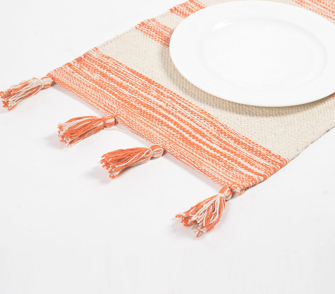 Handwoven Cotton Orange Colorblock Placemats (Set of 4)-0