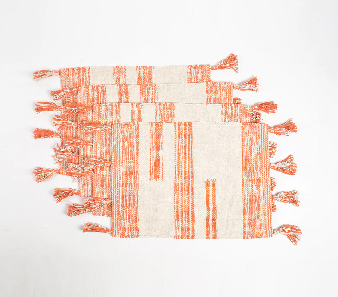 Handwoven Cotton Orange Colorblock Placemats (Set of 4)-1