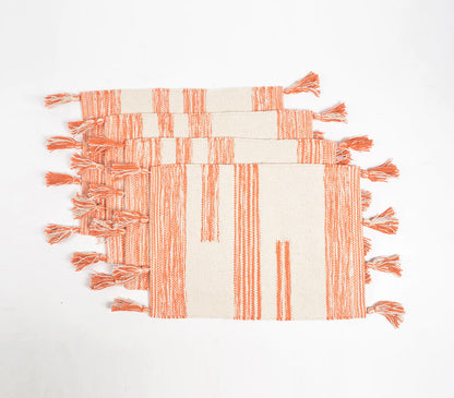 Handwoven Cotton Orange Colorblock Placemats (Set of 4)-1