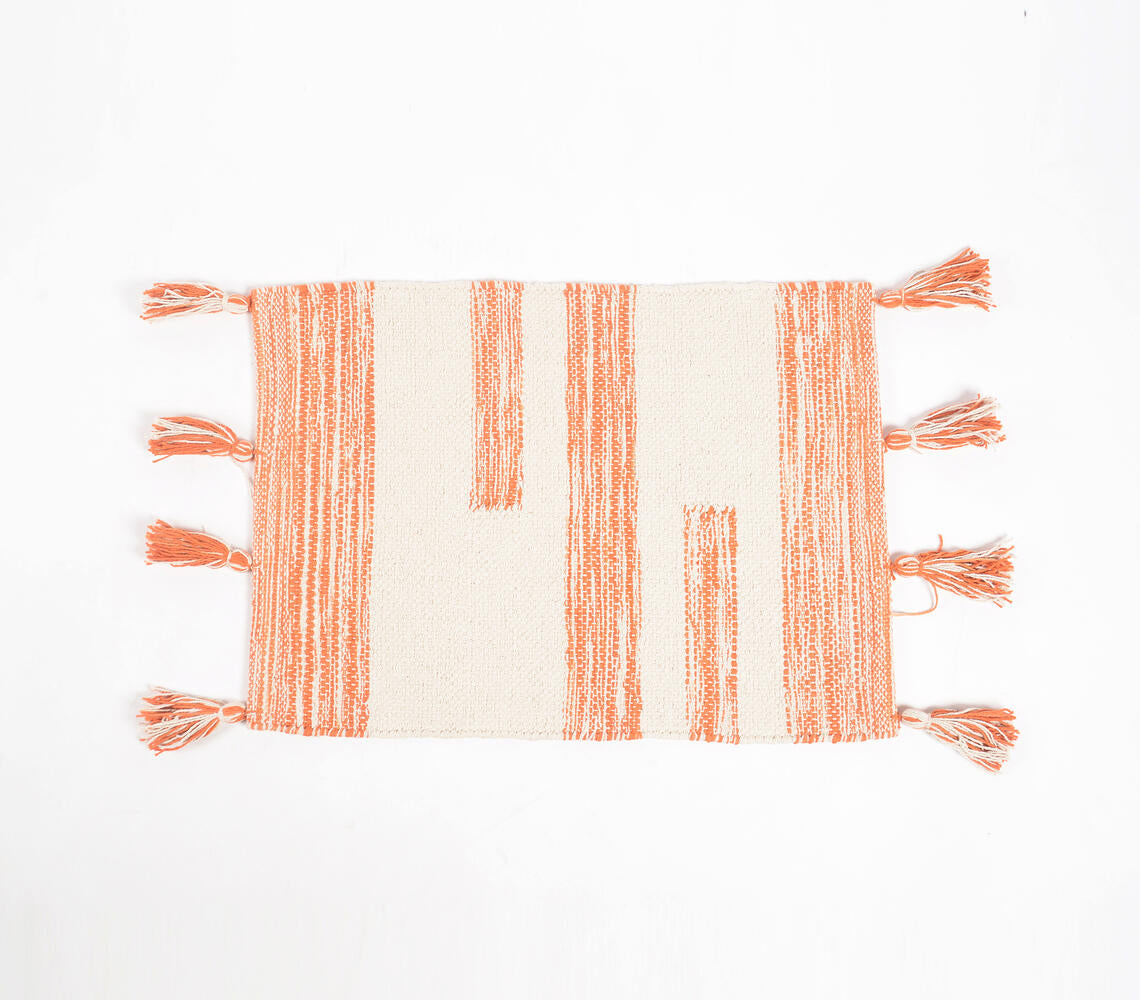 Handwoven Cotton Orange Colorblock Placemats (Set of 4)-2