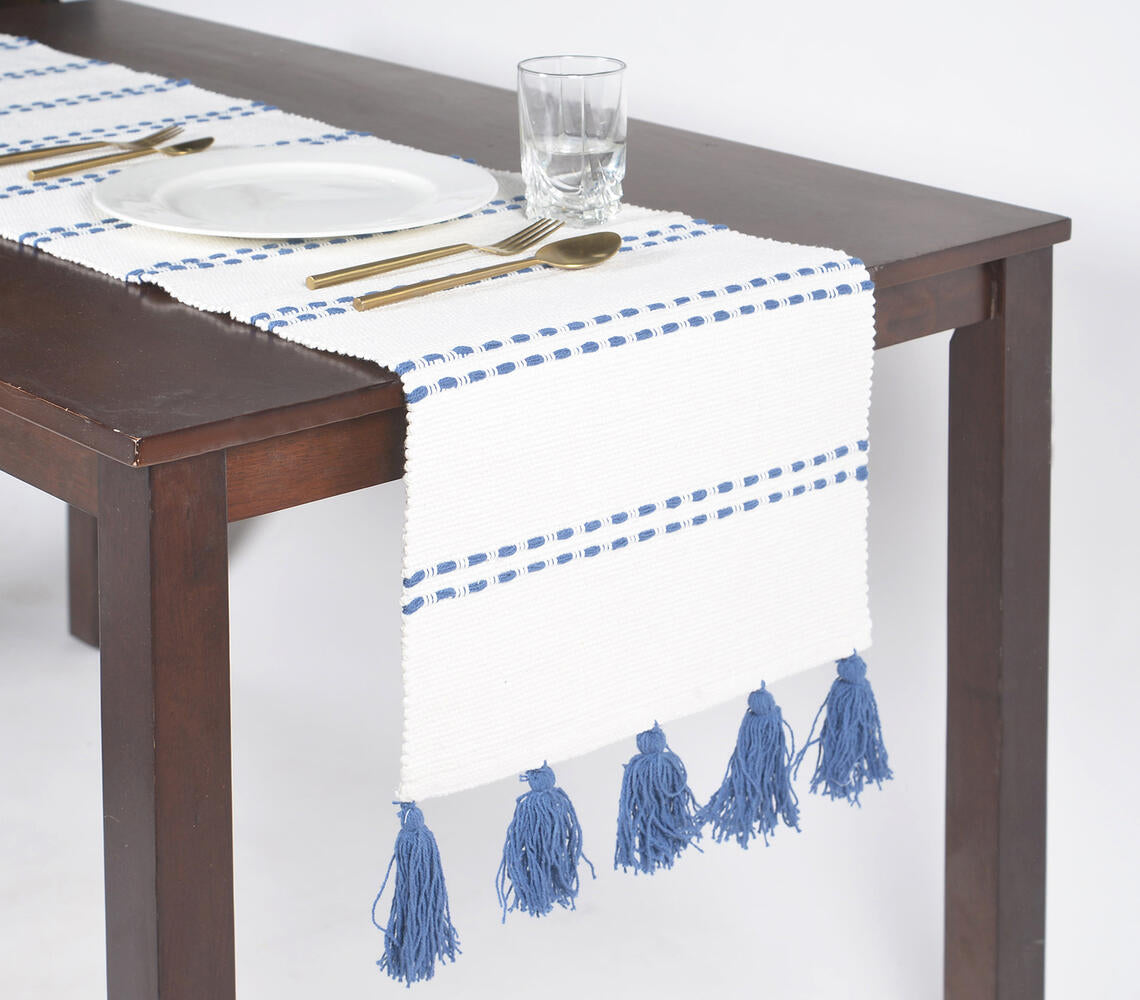 Striped Bohemian Table Runner with Tassels-0