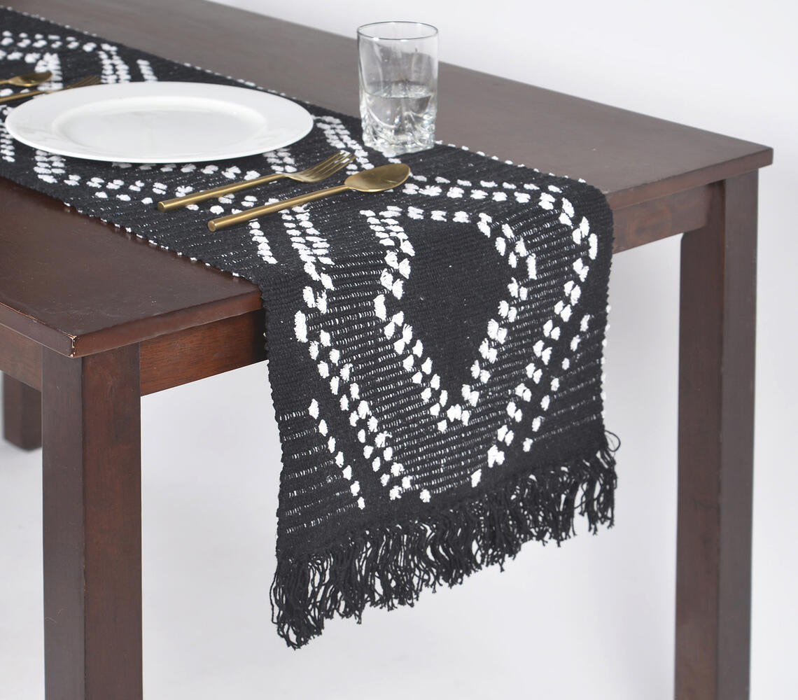 Statement Monochromatic Diamond Patterned Table Runner-0