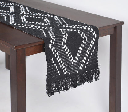 Statement Monochromatic Diamond Patterned Table Runner-1