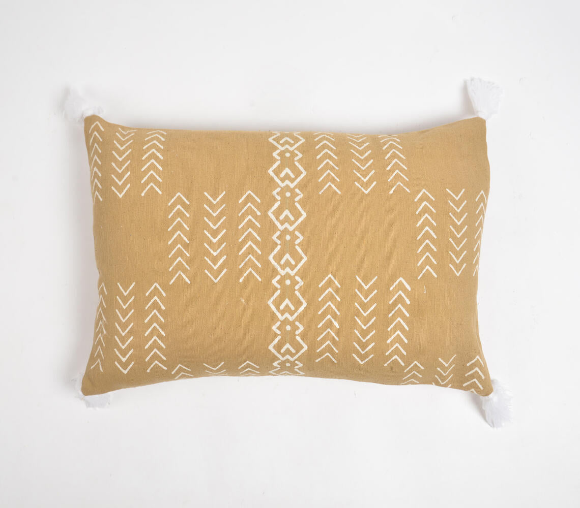 Tribal Signs Monochrome Tasseled Cotton Lumbar Cushion Cover-0