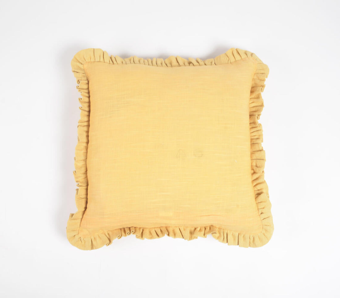 Solid Cushion Cover with Frilled Frame-0