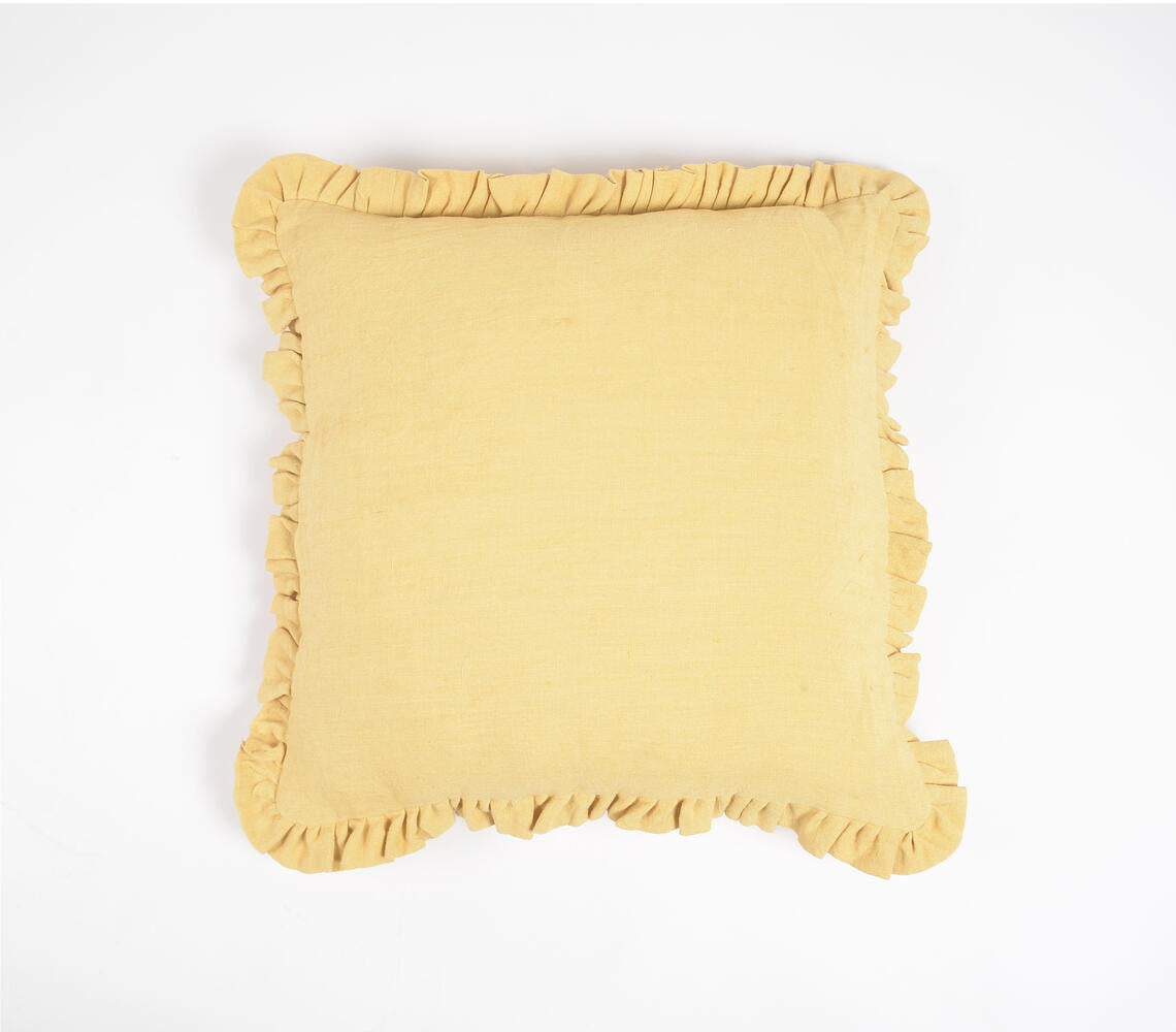 Solid Cushion Cover with Frilled Frame-2