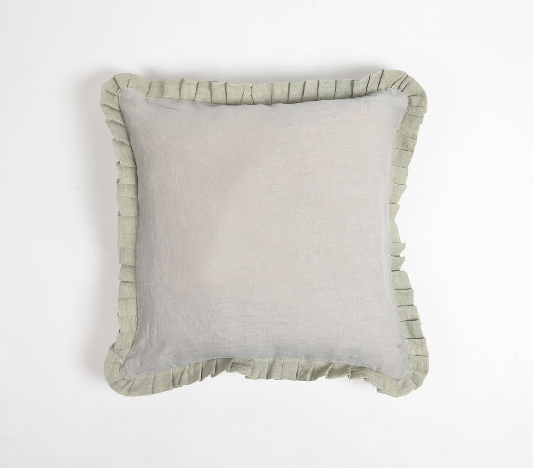 Dyed Monotone Green Cotton Linen Cushion Cover-0